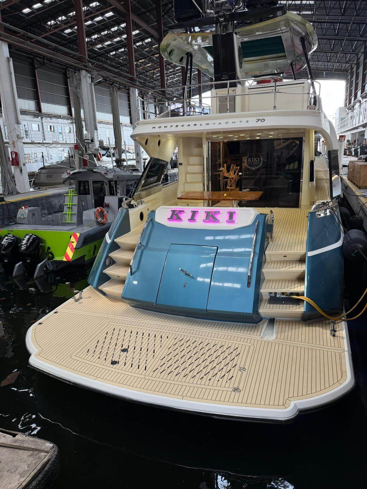Real after photo of the yacht stern with finished marine flooring