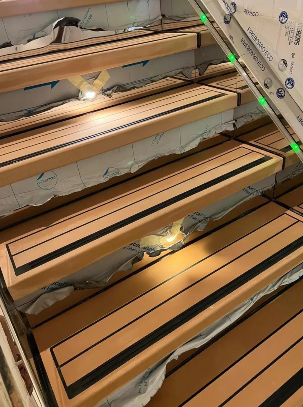 Polyurethane marine flooring applied to yacht steps